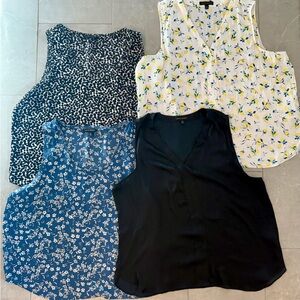 Set of 4 Banana Republic Sleeveless Blouses - Black, Blue, White Floral